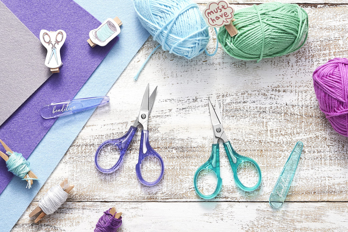 Beaditive Detail Craft Scissors Set (2 Pc.) Curved and Straight, Sharp, Compact | Sewing, Embroidery, Paper Cutting, Crafting | Stainless Steel | Protective Cover (Green)