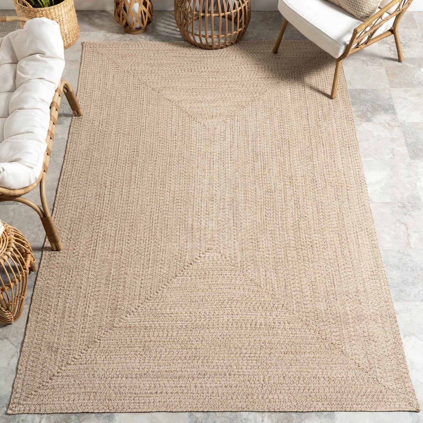 nuLOOM 5' x 8' Solid Hand Braided Indoor/Outdoor Area Rug, Pet-Friendly, High Traffic, Weather Resistant, for Patio, Balcony, Bedroom, Living Room, Dining Room, Wynn Tan