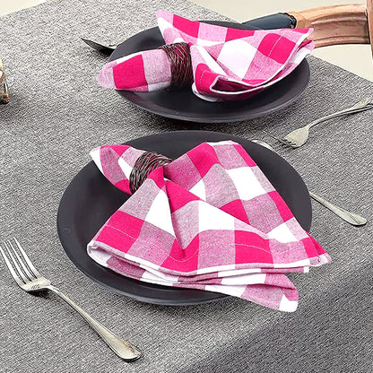 12Pack 100% Cotton Yarn Dyed Gingham Check Dinner Napkins 18x18Inch,Clambake Beach Party Nautical Dinner Napkins as Well, Color Pink/White