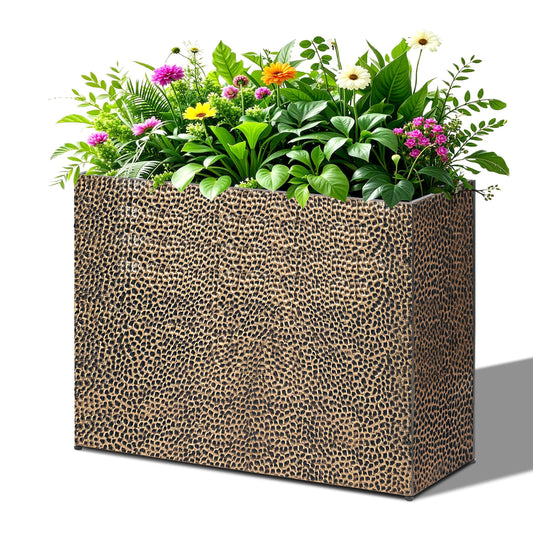 BAYN 32x12x24 Inch Rectangular Metal Planter Box – Copper Hand-Hammered Metal Planter with Pre-Drill Holes, Heavy Duty Outdoor Garden Planter for Patio, Porch, Yard