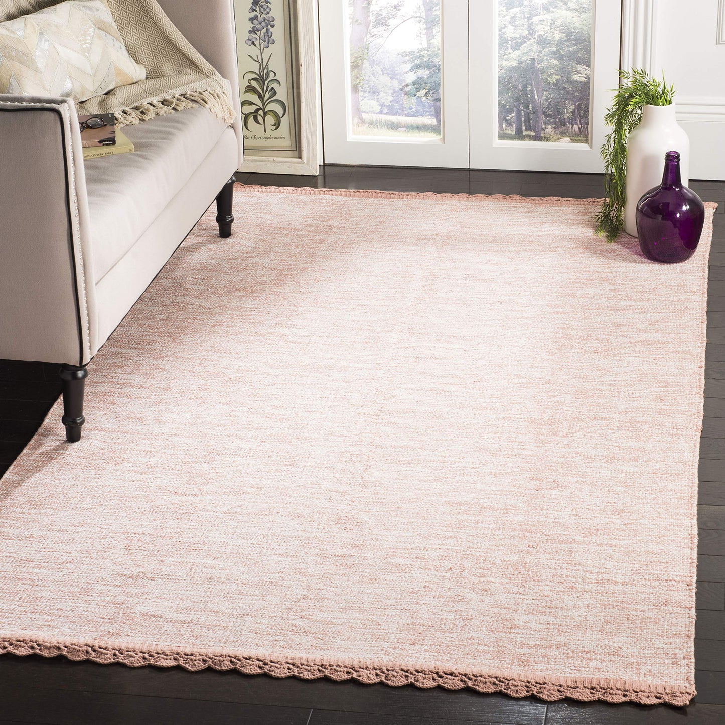 SAFAVIEH Area Rug 8x10 - Montauk Collection - Large - Peach, Handmade Cotton, Ideal for Living Room, Bedroom, Office, Dining Space (MTK615O)