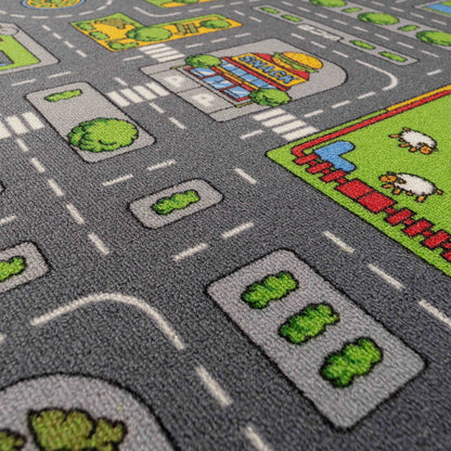 The Rug House Children's Kids Boys Girls City Town Car Roads Interactive Playroom Playmat Creative Toddler Soft Durable Educational Classroom Nursery Bedroom Play Carpet Mat 80cm x 120cm
