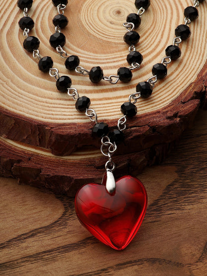 Sacina Gothic Y2k Red Heart Necklace, Layered Black Beaded Heart Choker, Gothic Emo Grunge Y2k Necklace, Valentine Gift, Halloween Christmas Jewelry Gift For Women