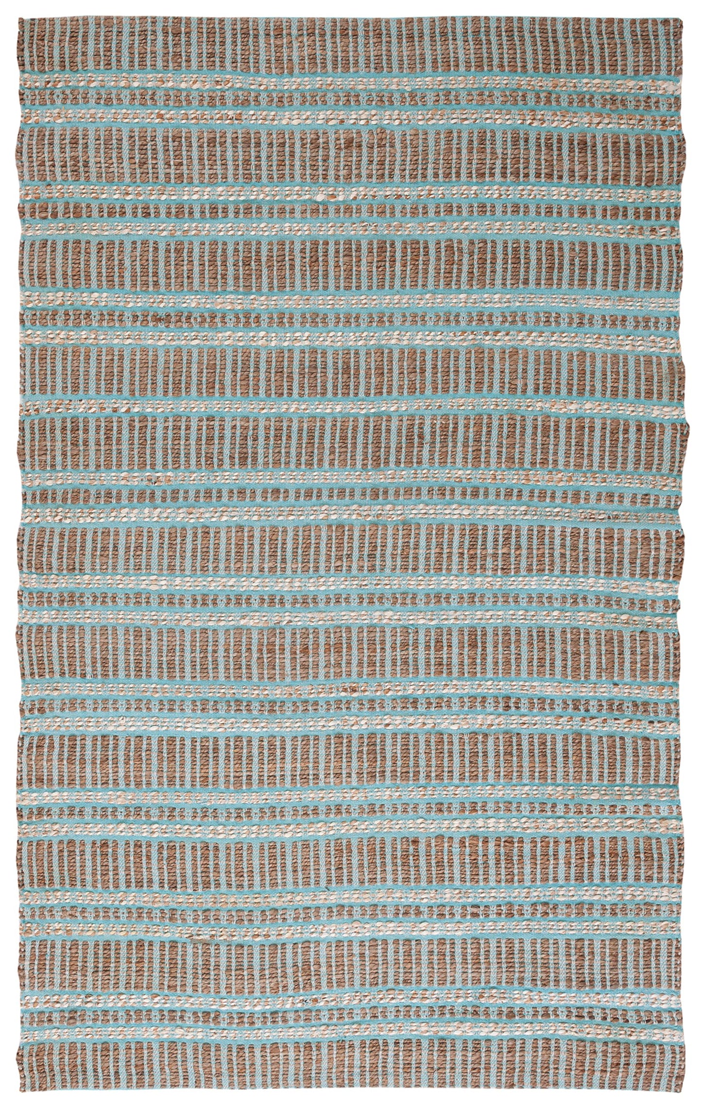 SAFAVIEH Natural Fiber Collection Area Rug - 5' x 8', Teal & Natural, Handmade Flat Weave Stripe Jute & Cotton Jute, Ideal for High Traffic Areas in Living Room, Bedroom (NFB651K)