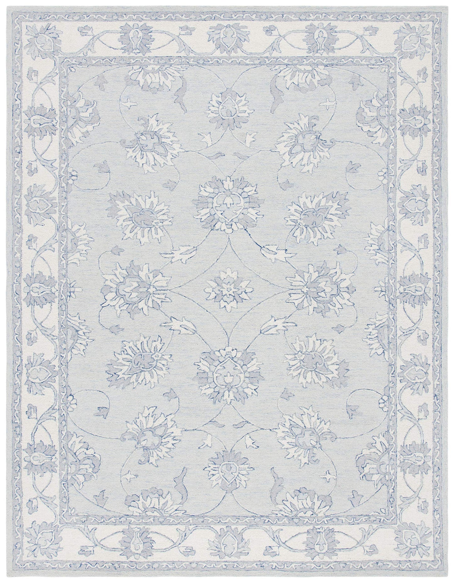 SAFAVIEH Micro-Loop Collection Area Rug - 9' x 12', Light Blue & Ivory, Handmade Wool, Ideal for High Traffic Areas in Living Room, Bedroom (MLP536L)
