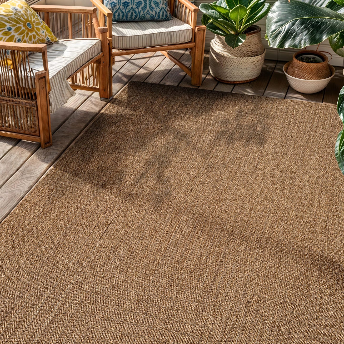 Rugshop Geometric Lines Indoor Outdoor Flat Woven Area Rug,Natural Jute-Style,Easy-Care Patio Rug for Backyard Porch Deck Balcony, 4' x 6' Natural/Jute