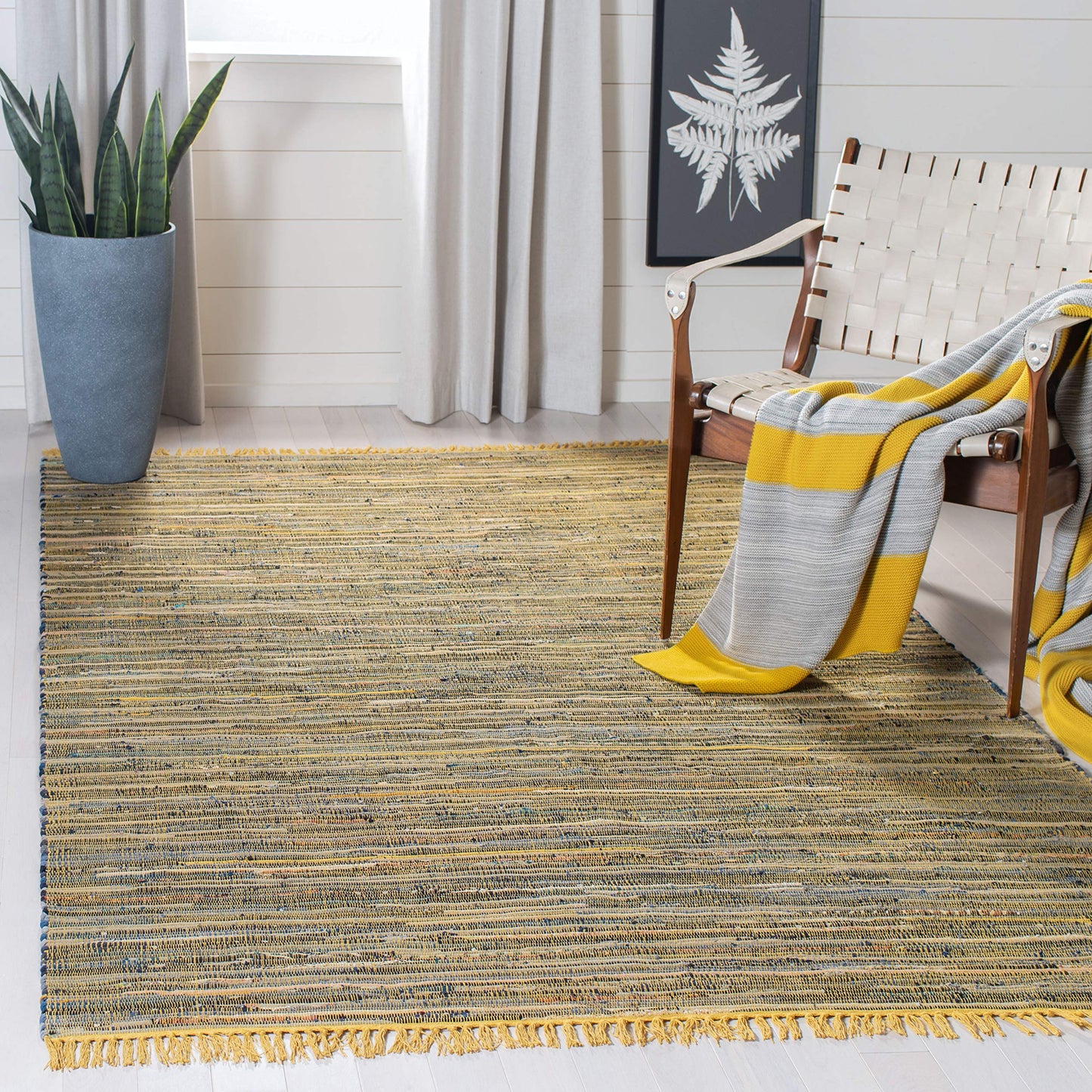 SAFAVIEH Rag Rug Collection Accent Rug - 4' x 6', Yellow & Multi, Handmade Boho Stripe Cotton, Ideal for High Traffic Areas in Entryway, Living Room, Bedroom (RAR127H)