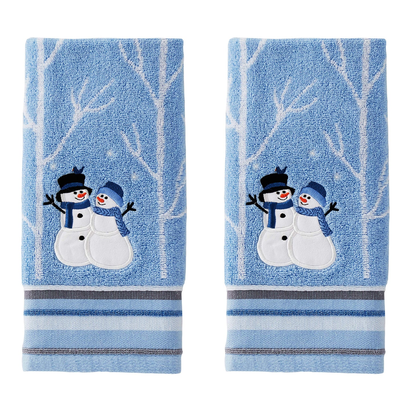 SKL Home Christmas Winter Friends Snowman Hand Towel 2pc Set for Bath/Kitchen & Gift, Blue
