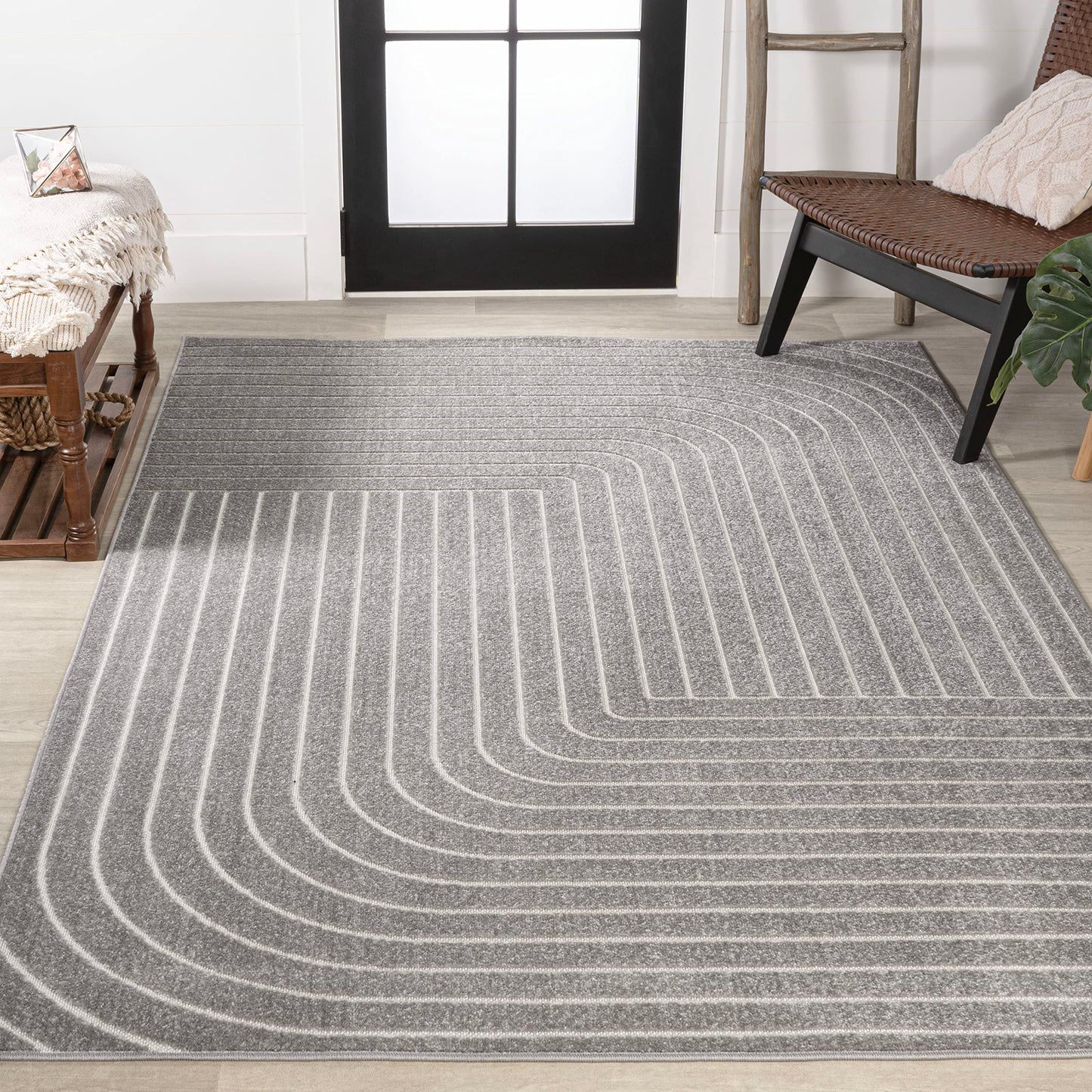 JONATHAN Y Odense High-Low Angle Indoor/Outdoor Area Rug, 8x10, Gray/Ivory, Modern, Contemporary, Geometric, Bohemian, Bedroom, Kitchen, Living Room, Non Shedding (SCN101B-8)