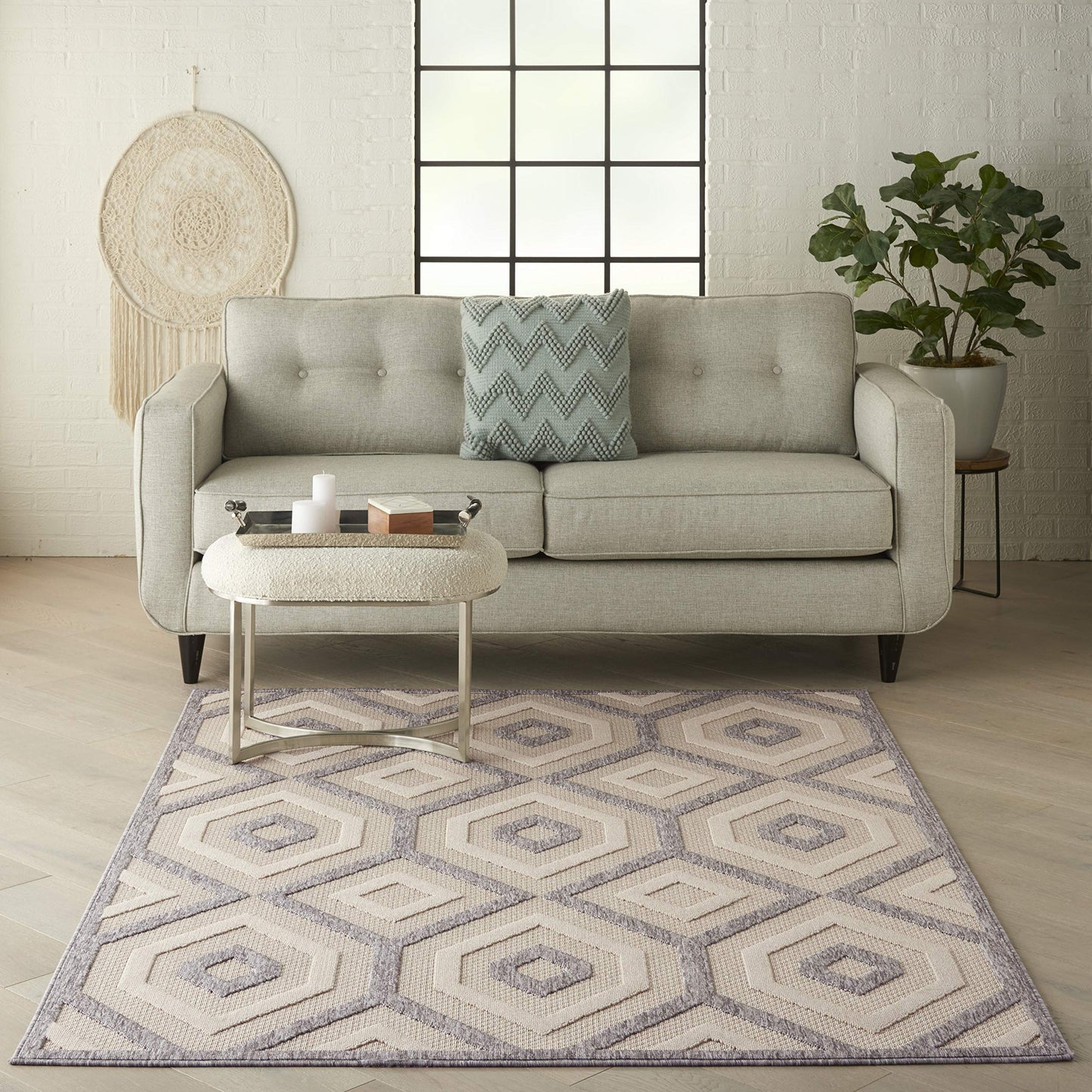Nourison Home Palamos Cream 5'3" x 7'3" Area Rug - Easy Clean, Non Shedding, Bed Room, Living Room, Dining Room, Kitchen (5' x 7')