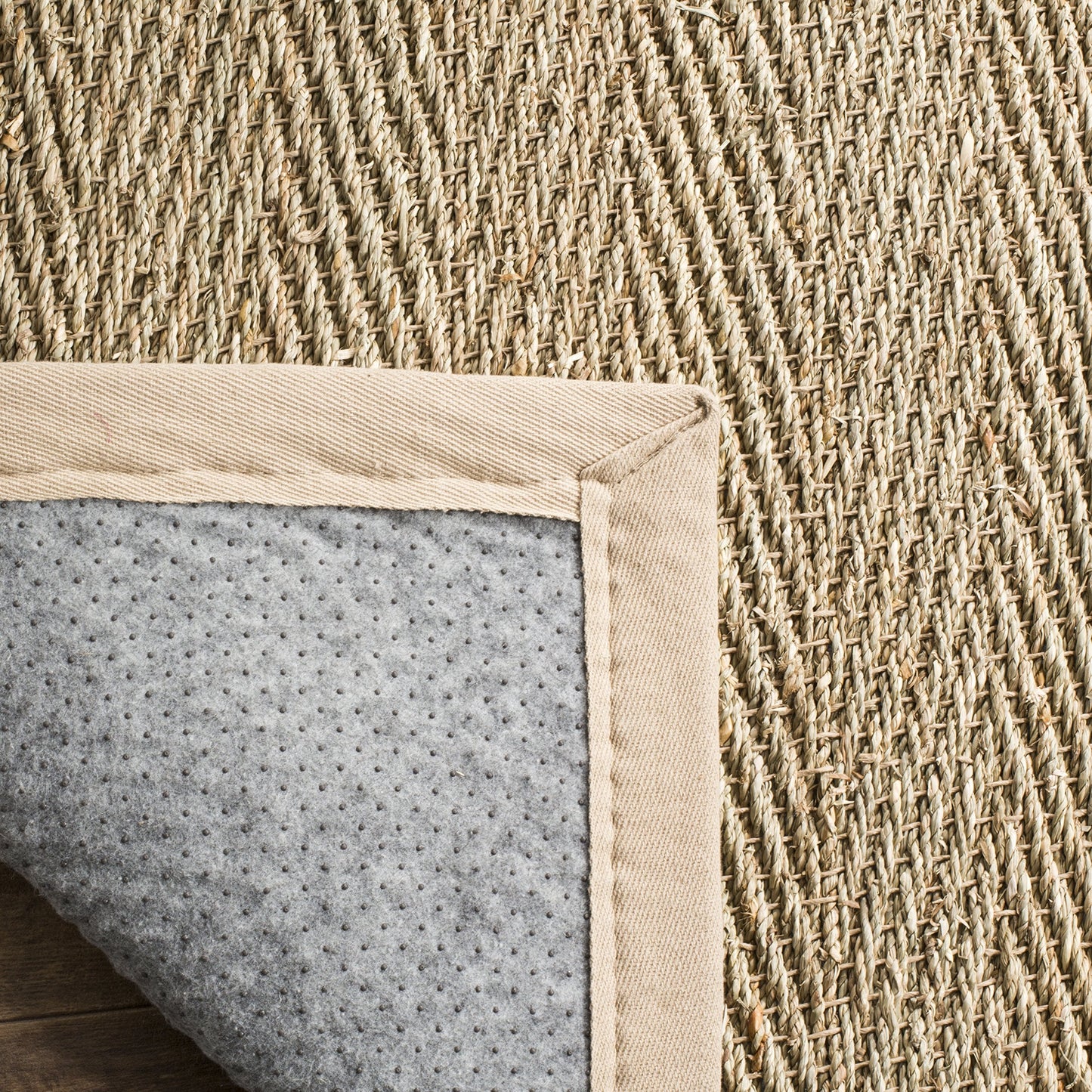 SAFAVIEH Area Rug 9x12 - Natural Fiber Collection - Large - Natural & Beige, Seagrass, Herringbone Pattern with Border (NF115A)