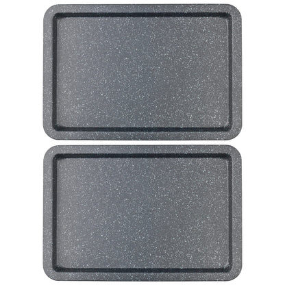Salter COMBO-8261 Baking Tray Set of 2, Non-Stick Carbon Steel Oven Sheet, Easy Clean, Strong & Durable, Long Lasting, PFOA-Free, Megastone Collection, Black/Silver, 37 cm