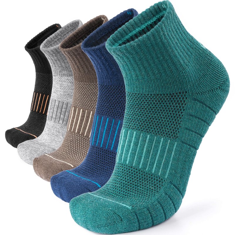 Lapulas Merino Wool Quarter Socks for Men Women, Hiking Running, Cushioned Compression Support, Thermal Thick, 5 Pairs