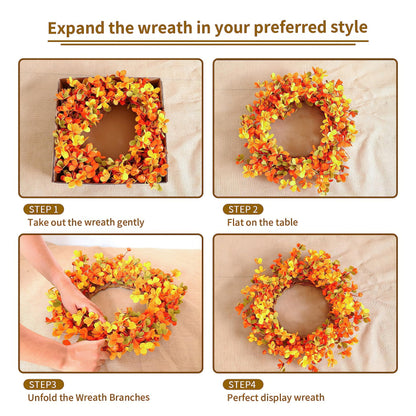 VioletEverGarden Fall Wreaths for Front Door 20 Inch Autumn Wreath Artificial Thanksgiving Wreath with Welcome Wooden Brand and Pumpkins for Indoor & Outdoor Farmhouse Harvest Celebration