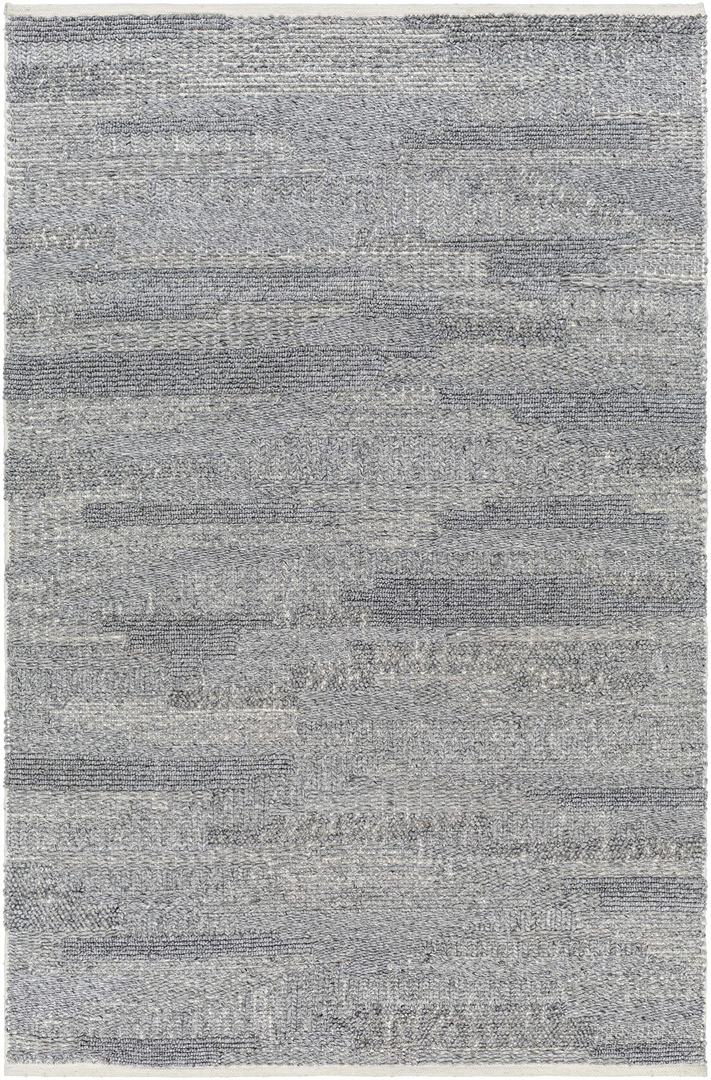 Hauteloom Chepe Recycled Material Area Rug - Abstract Striped Distressed Faded - Contemporary Modern Minimalist Transitional Scandinavian - Medium Gray, Ink, Silverton, Gray, White - 2' x 3'