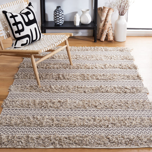 SAFAVIEH Natura Collection Area Rug - 5' x 8', Grey & Ivory, Flat Weave Cotton Design, Easy Care, Ideal for High Traffic Areas in Living Room, Bedroom (NAT929F)