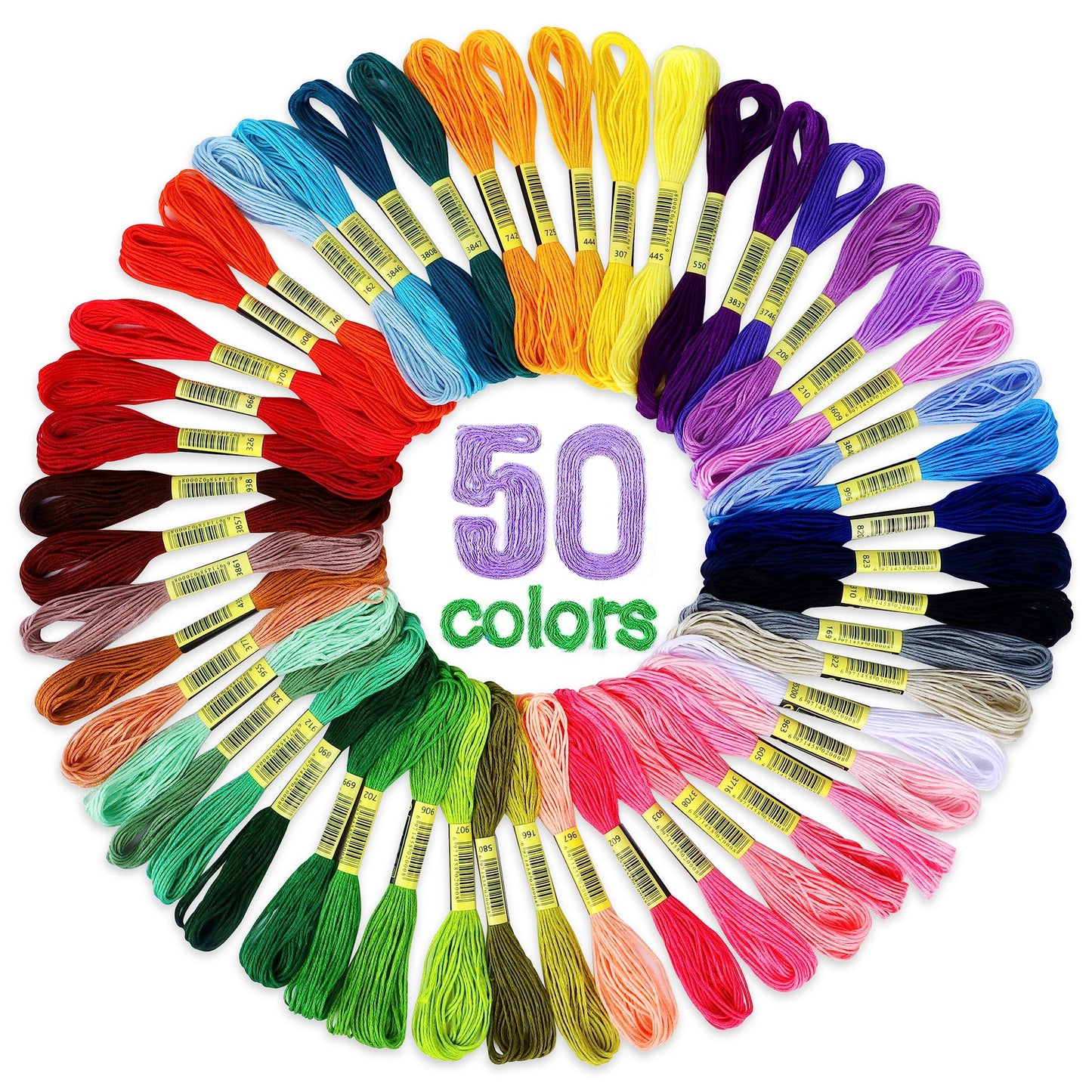 ATDAWN Rainbow Color Embroidery, Cross Stitch Threads, Bracelets, Crafts Floss, 50 Count