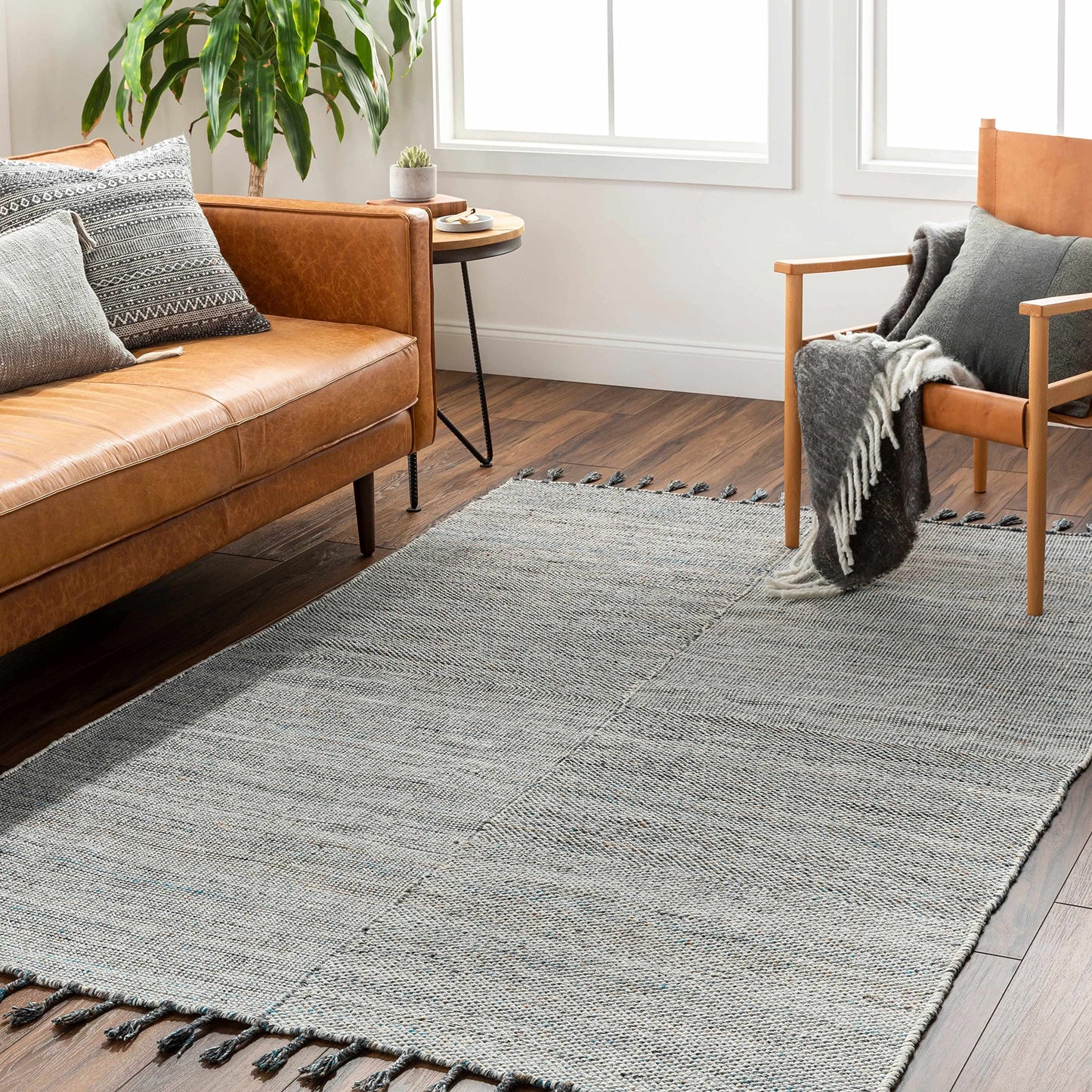 Hauteloom Cognac Recycled Material Living Room, Bedroom Area Rug - Plain Solid - Traditional Transitional Minimalist Modern Farmhouse - Beige, Ivory, Navy, Gray, Neutral - 5' x 7'6"