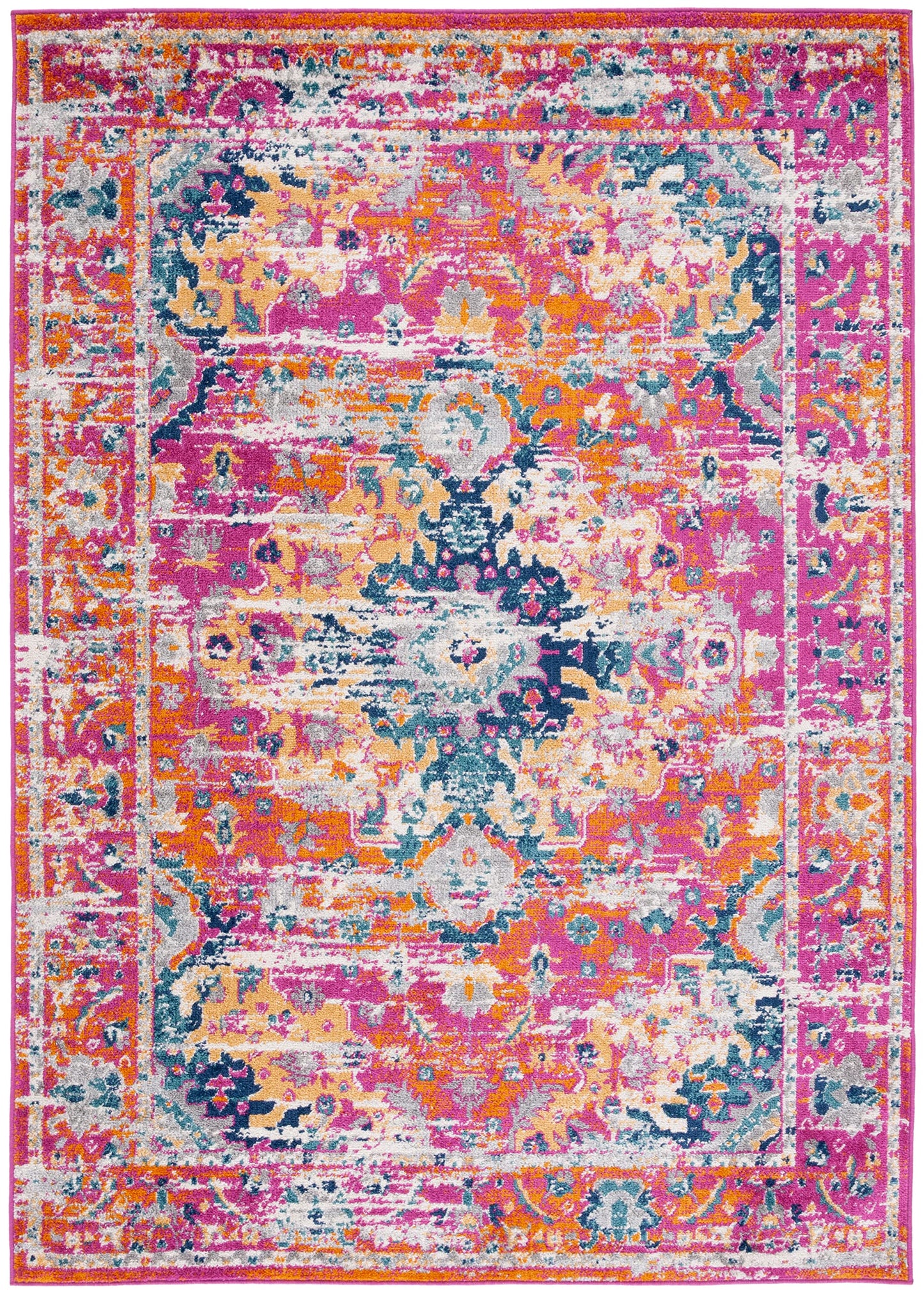 SAFAVIEH Madison Collection Area Rug - 6' x 9', Fuchsia & Gold, Boho Chic Medallion Design, Non-Shedding & Easy Care, Ideal for High Traffic Areas in Living Room, Bedroom (MAD154R)