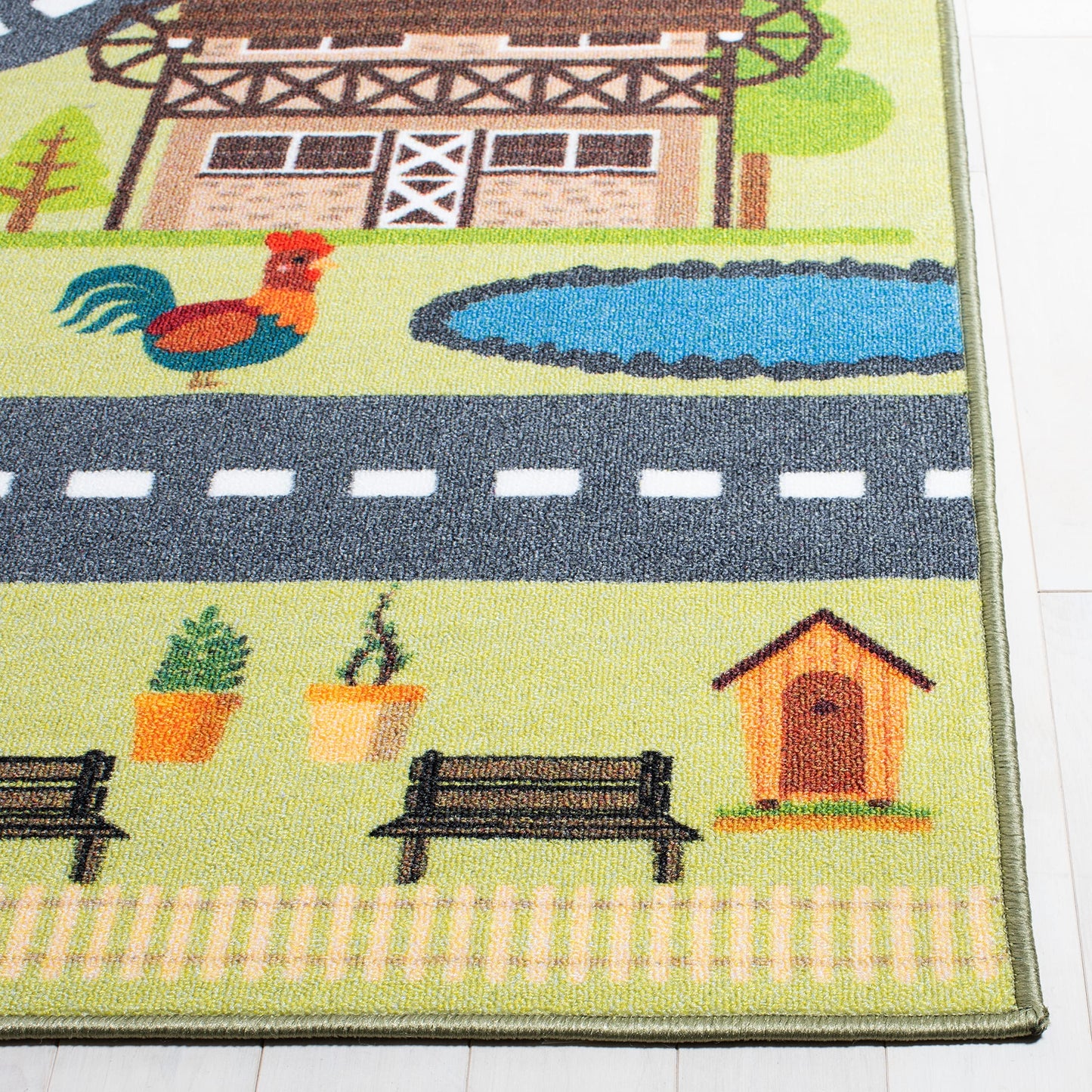 SAFAVIEH Washable Rug Kids Playhouse Collection - 5' Round, Light Green & Dark Grey, Slip Resistant & Easy to Clean, Ideal for Kids Room, Playroom, Nursery, Boys & Girls Room (KPH232Y)