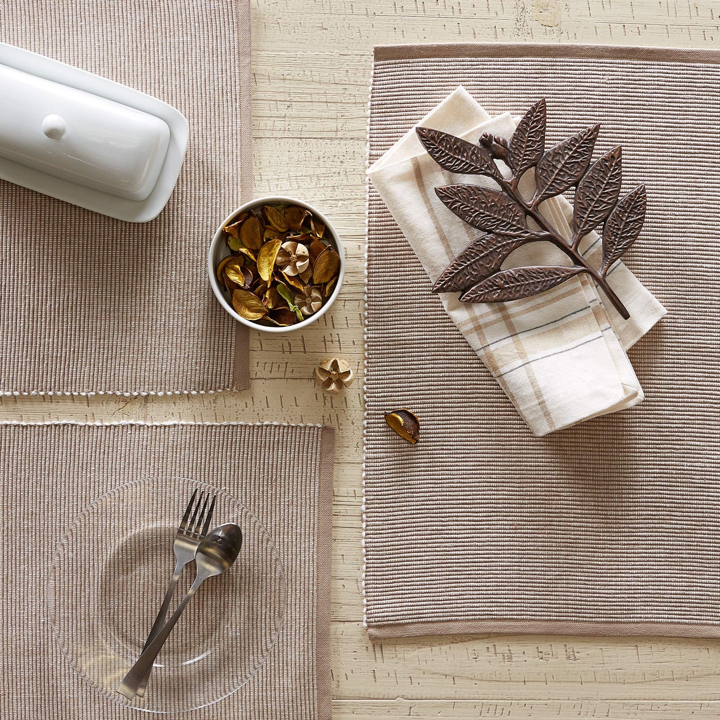 DII Two-Toned Collection Tabletop, Placemat Set, Stone, 6 Piece