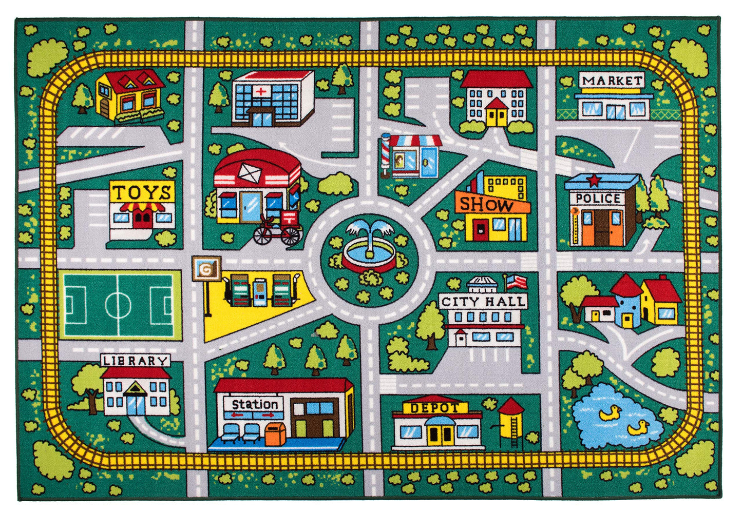 Rugshop Kids Educational Learning City Life Road Non Skid (Non Slip) Area Rug 3'3" x 4'7" Green