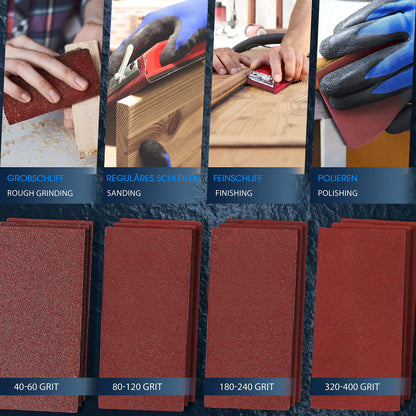 S&R Sandpaper Set with Hand Sanding Block – 80 Sheets (P40–P400) | 93 x 230 mm | 165 x 85 mm Manual Sander | Ideal for Wood, Metal, Plastic, and More