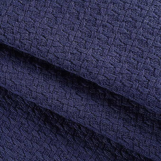 Elvana Home 100% Cotton Bed Blanket, Breathable Bed Blanket Twin Size, Cotton Thermal Blankets Twin, Perfect for Layering Any Bed for All Season, Navy Blue