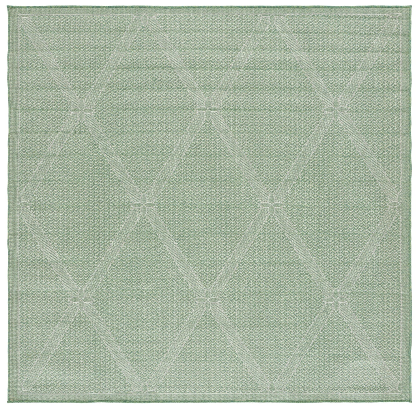 Safavieh Washable Rug Outdoor Bermuda Collection - 6'7" Square, Green & Ivory, Non-Shedding & Easy to Clean, Ideal for Patio, Backyard, Mudroom (BMU851Y)