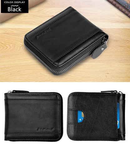 Admetus Wallet for Men Zipper Leather Wallet for Men Bifold RFID Blocking Card Holder black10