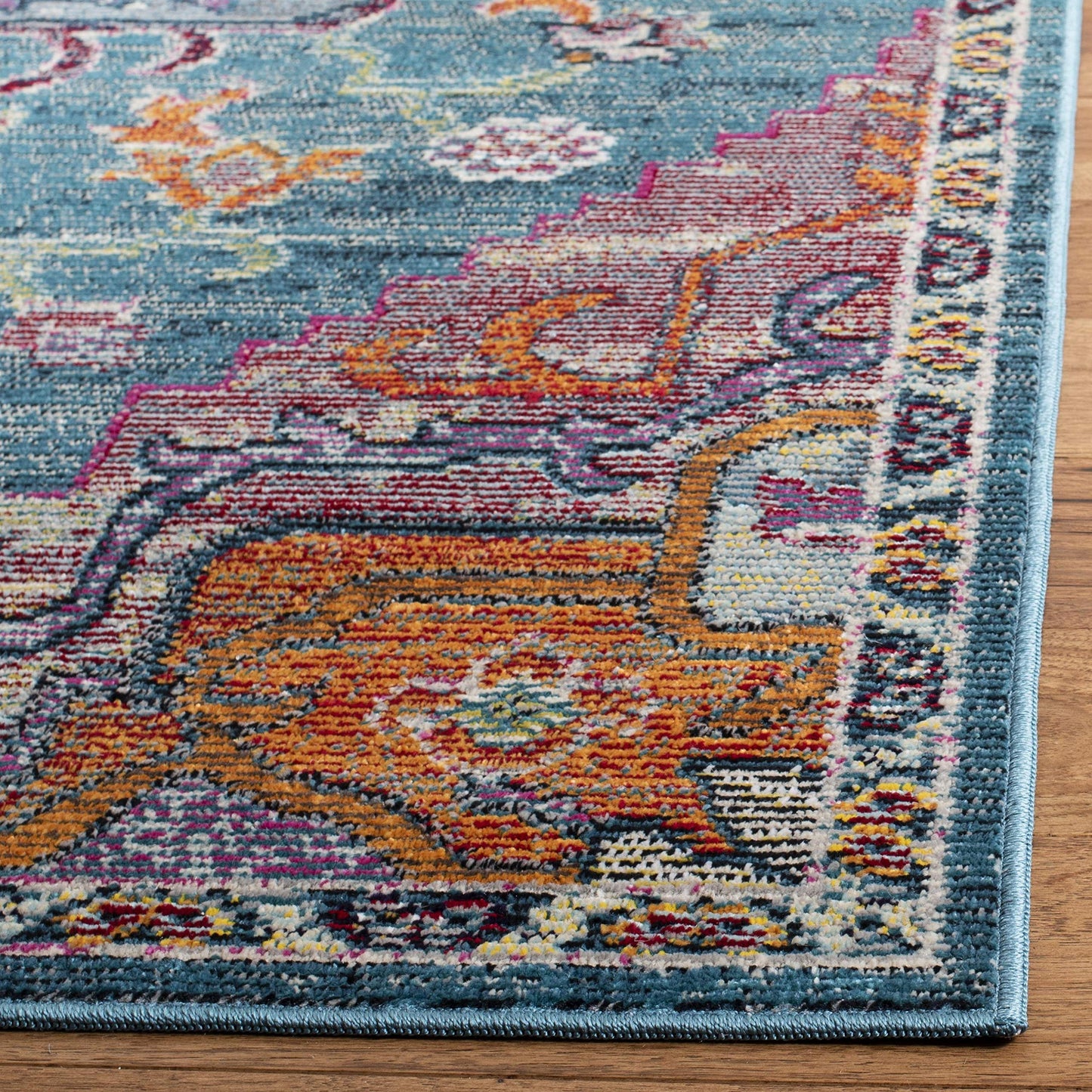 SAFAVIEH Crystal Collection Area Rug - 9' x 12', Teal & Rose, Medallion Distressed Design, Non-Shedding & Easy Care, Ideal for High Traffic Areas in Living Room, Bedroom (CRS501T)