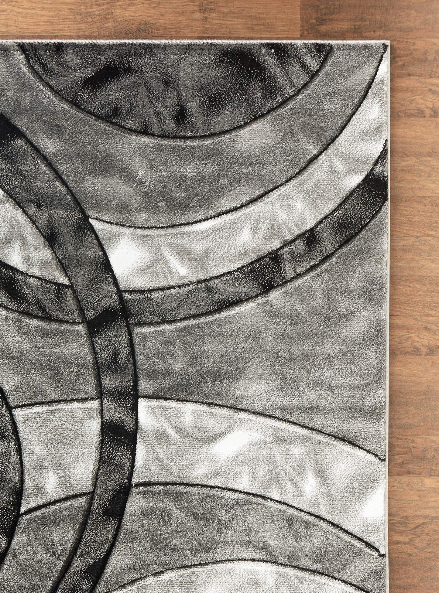 GLORY RUGS Area Rug Modern 5x7 Grey Black Circles Geometry Soft Hand Carved Contemporary Floor Carpet Fluffy Texture for Indoor Living Dining Room and Bedroom Area