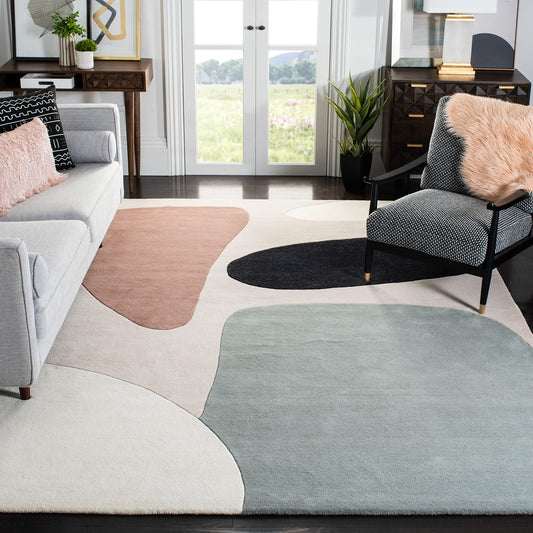 SAFAVIEH Fifth Avenue Collection 8' x 10' Beige / Black FTV119B Handmade Mid-Century Modern Abstract Wool Area Rug