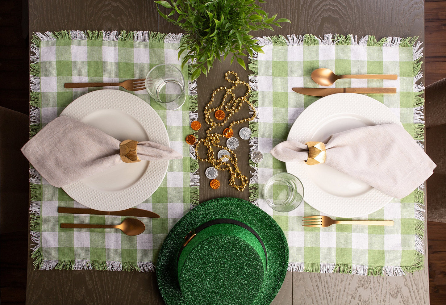 DII Heavyweight Fringed Check Tabletop Collection, Placemat Set, 13x19, Bright Green, 6 Piece