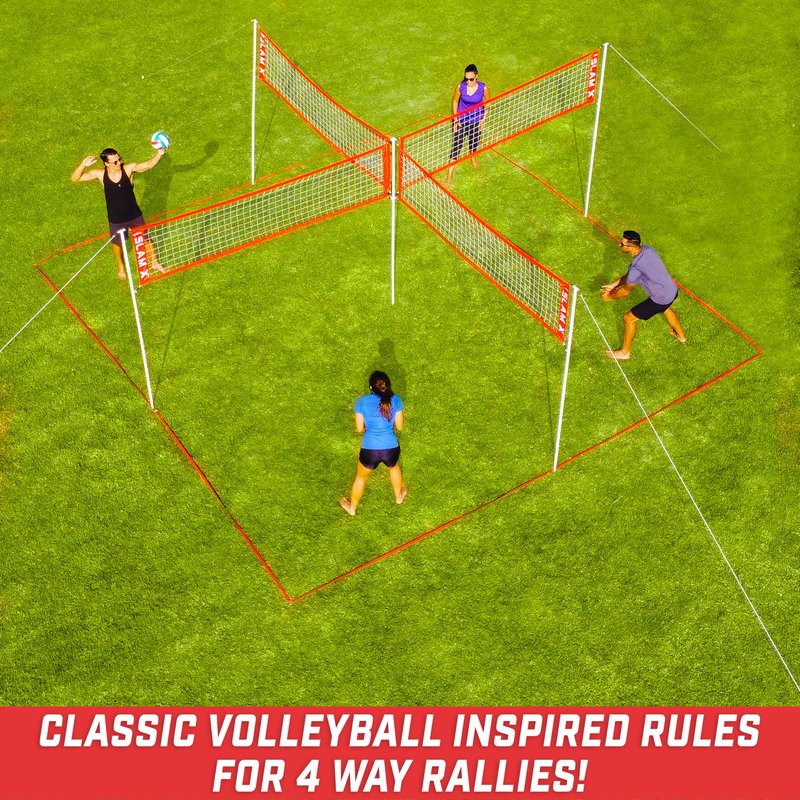 GoSports Slam X Huge 21 ft x 21 ft 4 Way Volleyball Game Set - Ultimate Backyard & Beach Game for All Skill Levels