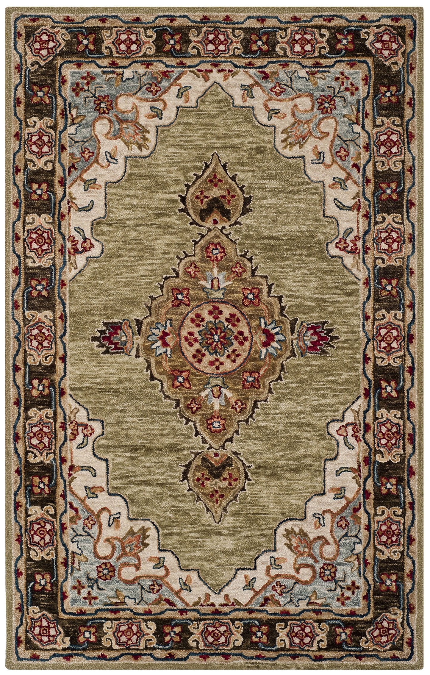 SAFAVIEH Aspen Collection Area Rug - 6' x 9', Sage & Brown, Handmade Boho Medallion Wool, Ideal for High Traffic Areas in Living Room, Bedroom (APN506A)
