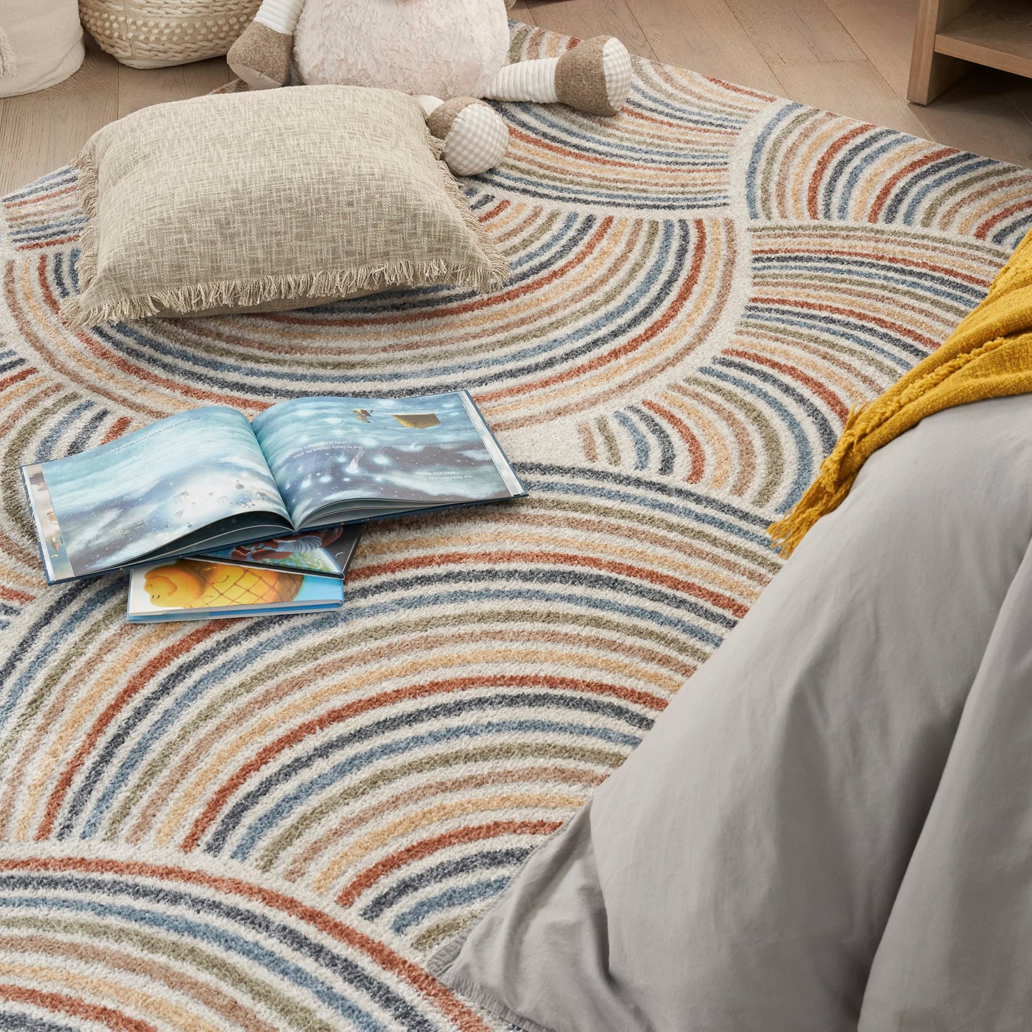 Nourison Astra Machine Washable Mid-Century Modern Ivory/Multi 5'3" x 7' Area Rug, Easy -Cleaning, Non Shedding, Bed Room, Living Room, Dining Room, Kitchen (5x7)