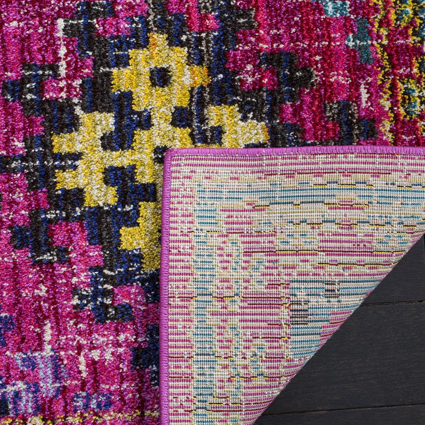 SAFAVIEH Monaco Collection Accent Rug - 3' x 5', Fuchsia & Multi, Boho Diamond Trellis Design, Non-Shedding & Easy Care, Ideal for High Traffic Areas in Entryway, Living Room, Bedroom (MNC244D)