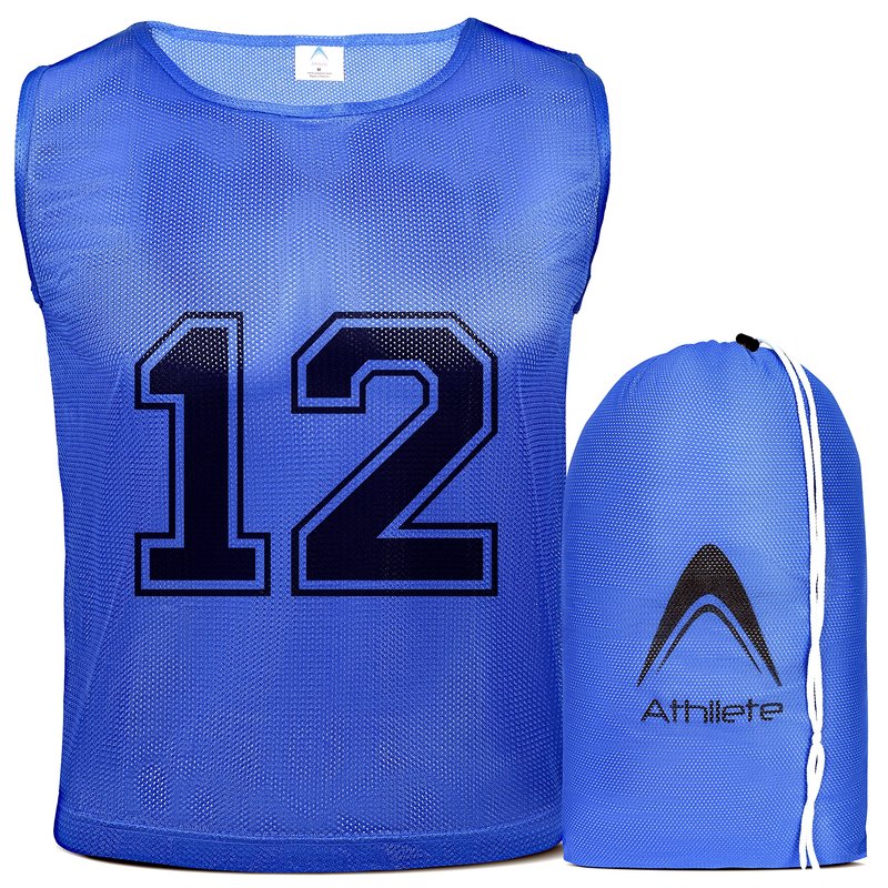 Athllete Youth Soccer Pinnies - Numbered 12 Pack, Lightweight, Breathable, Large