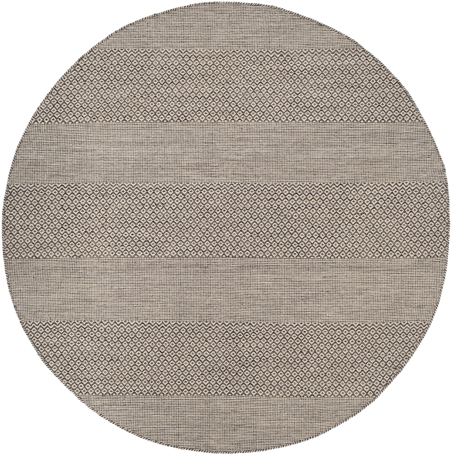 SAFAVIEH Montauk Collection Area Rug - 8' Round, Ivory & Anthracite, Handmade Flat Weave Boho Farmhouse Cotton Tassel Fringe, Ideal for High Traffic Areas in Living Room, Bedroom (MTK330N)