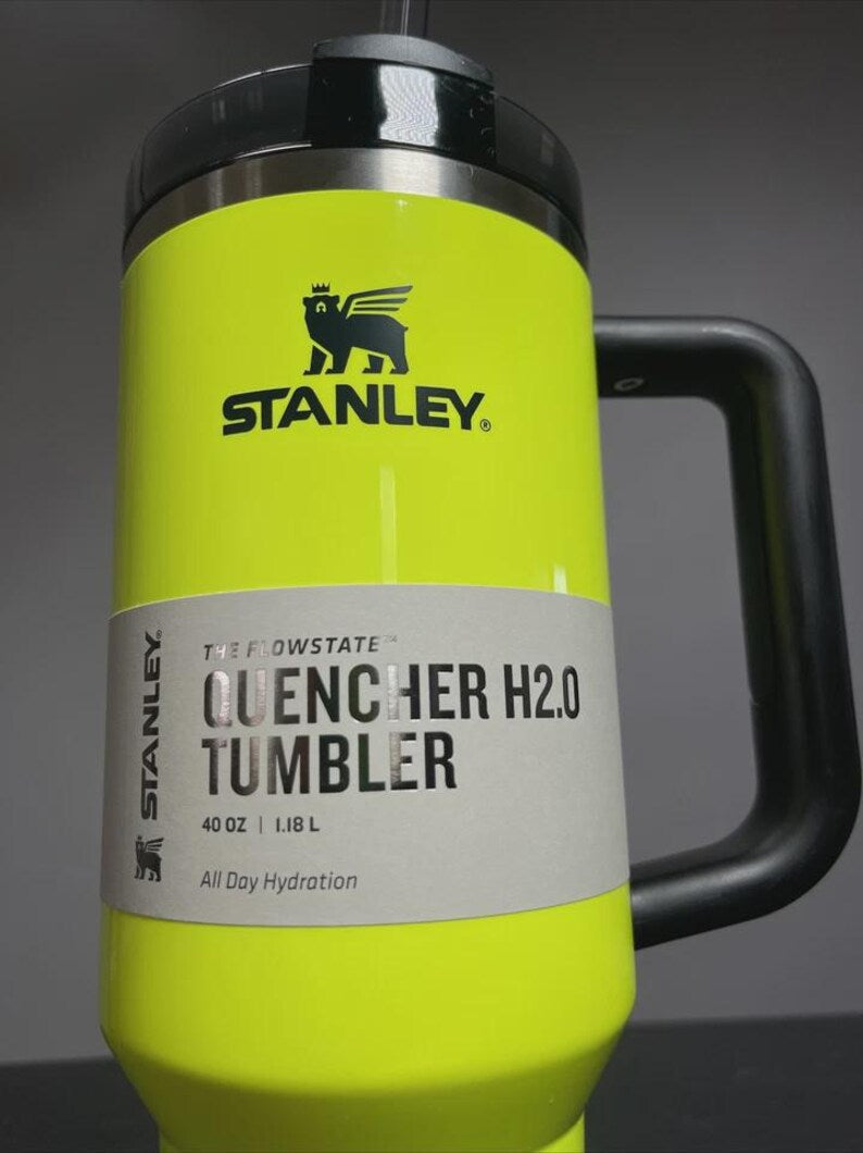 Neon Yellow Stanley Quencher H2.0 40oz Tumbler with Straw | Bright Travel Cup