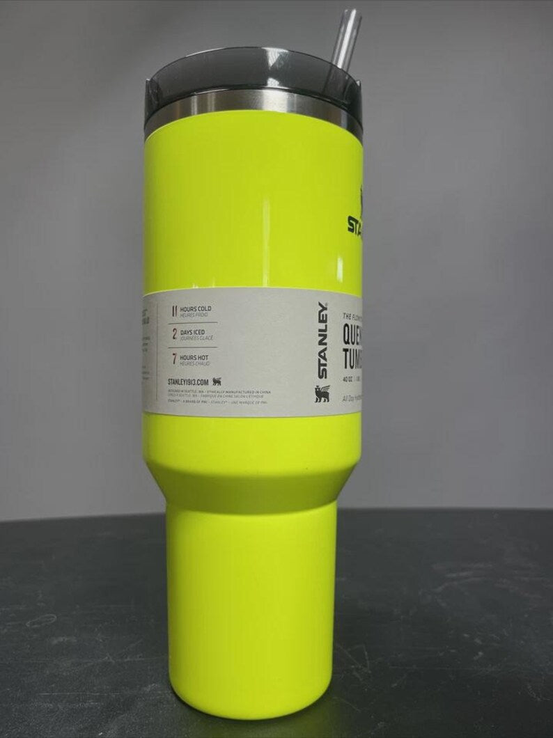 Neon Yellow Stanley Quencher H2.0 40oz Tumbler with Straw | Bright Travel Cup